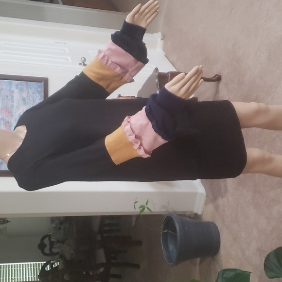 Hailey & Co. L ruffle colorblock puff sleeve scoopneck sweater long lines - Picture 2 of 8